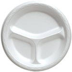 3 Compartment White Foam Plates, 9 inch