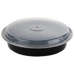 48oz Round Black Meal Prep Containers, 9 Inch